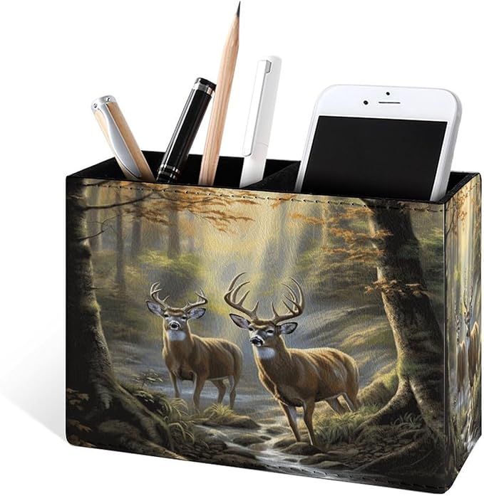 Famame Two Deer Autumn River Pencil Holder - Image 2