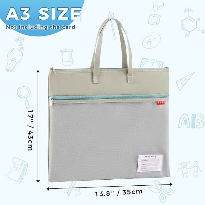 Pendancy Mesh Zipper Pouch A3 Size, Large Double Pocket Waterproof File Bag - Image 2