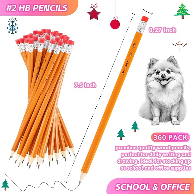Donyang 360 Pack #2 Pencils Bulk, Pre-Sharpened Number 2 HB Yellow Pencils - Image 3