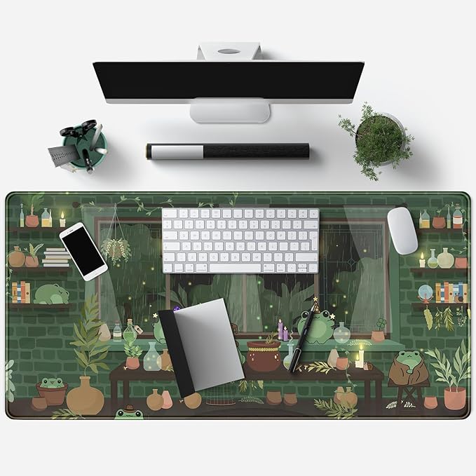 Mechanical Cattle Cute Desk Mat Kawaii Frog Mouse Pad Green Desk Anime Mat - Image 3