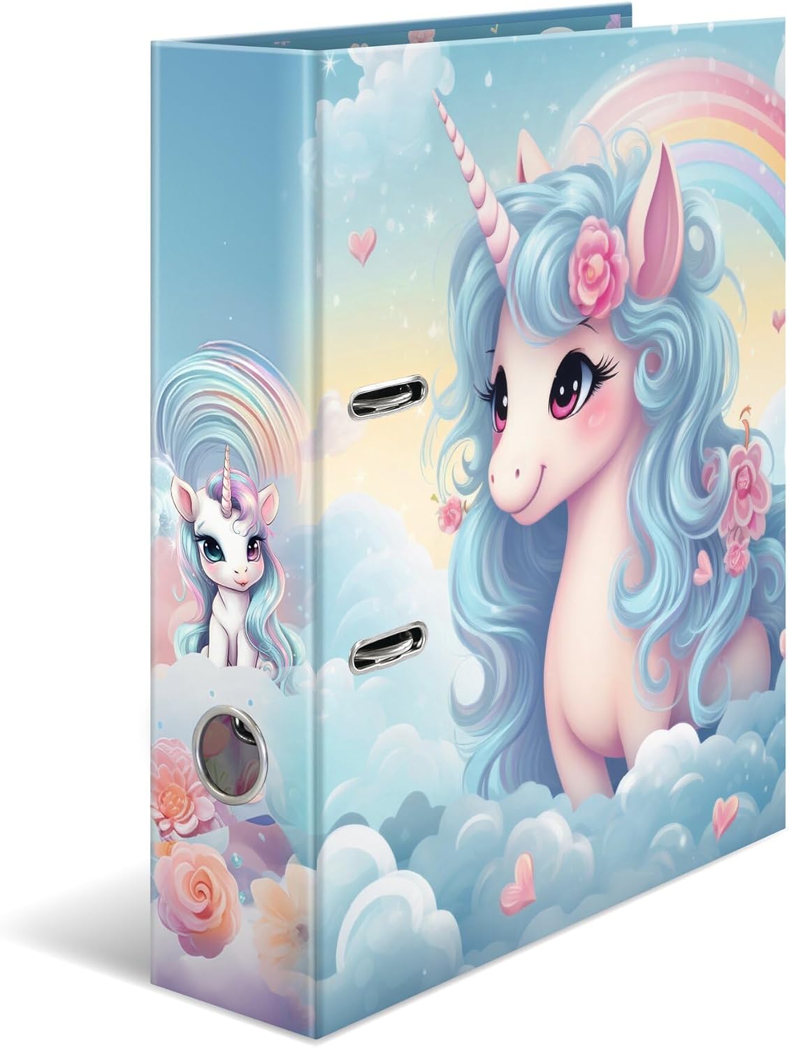 HERMA A4 Lever Arch File Happy Unicorn, 70mm Spine, Heavy Duty Folder with Animal Motif, Glossy Finish & Inner Print, Kids Ring Binder, Archiving Folder & Storage File Organizer