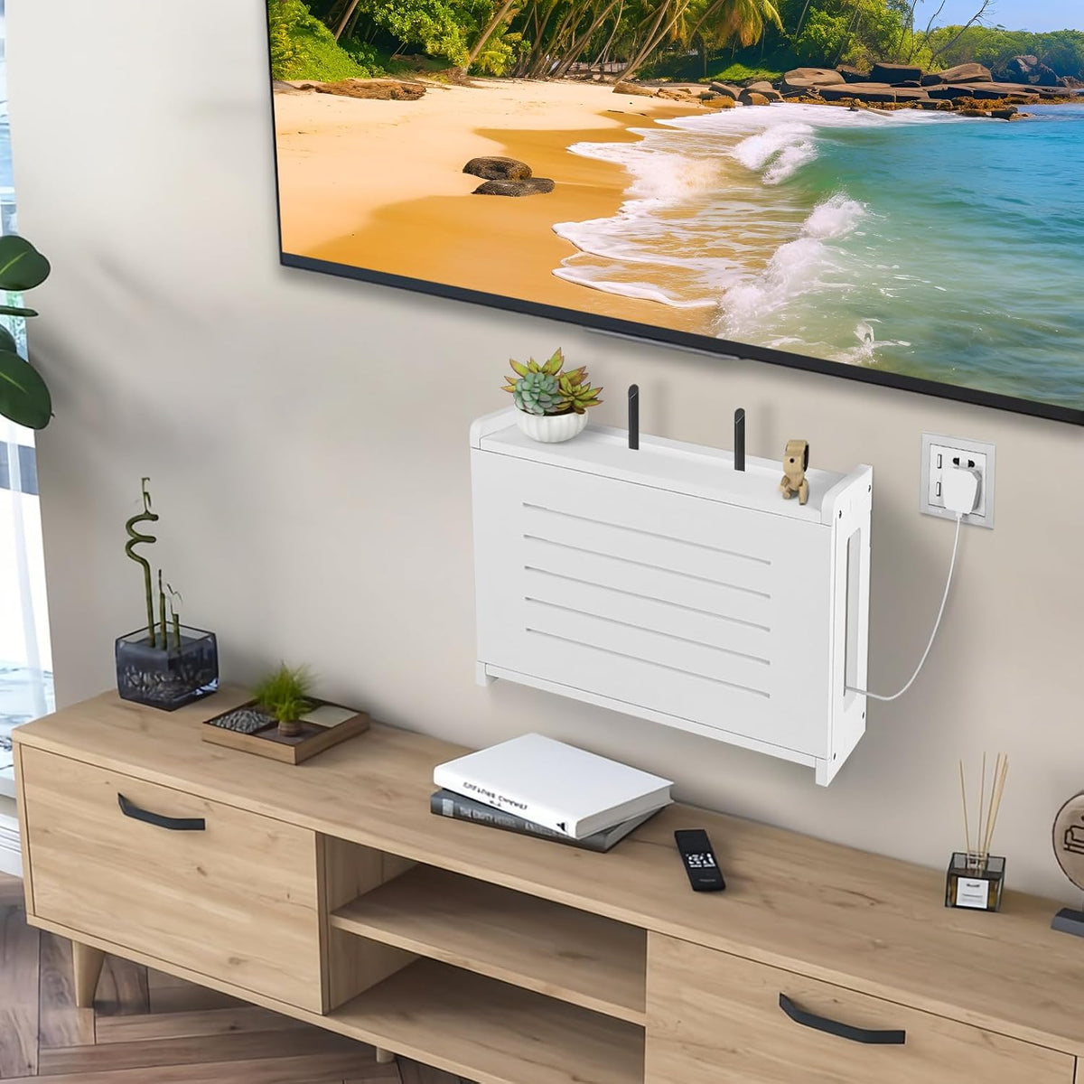 Router Shelf Wall Mount WiFi Router Storage Box Modem Cable Cover Organized P...