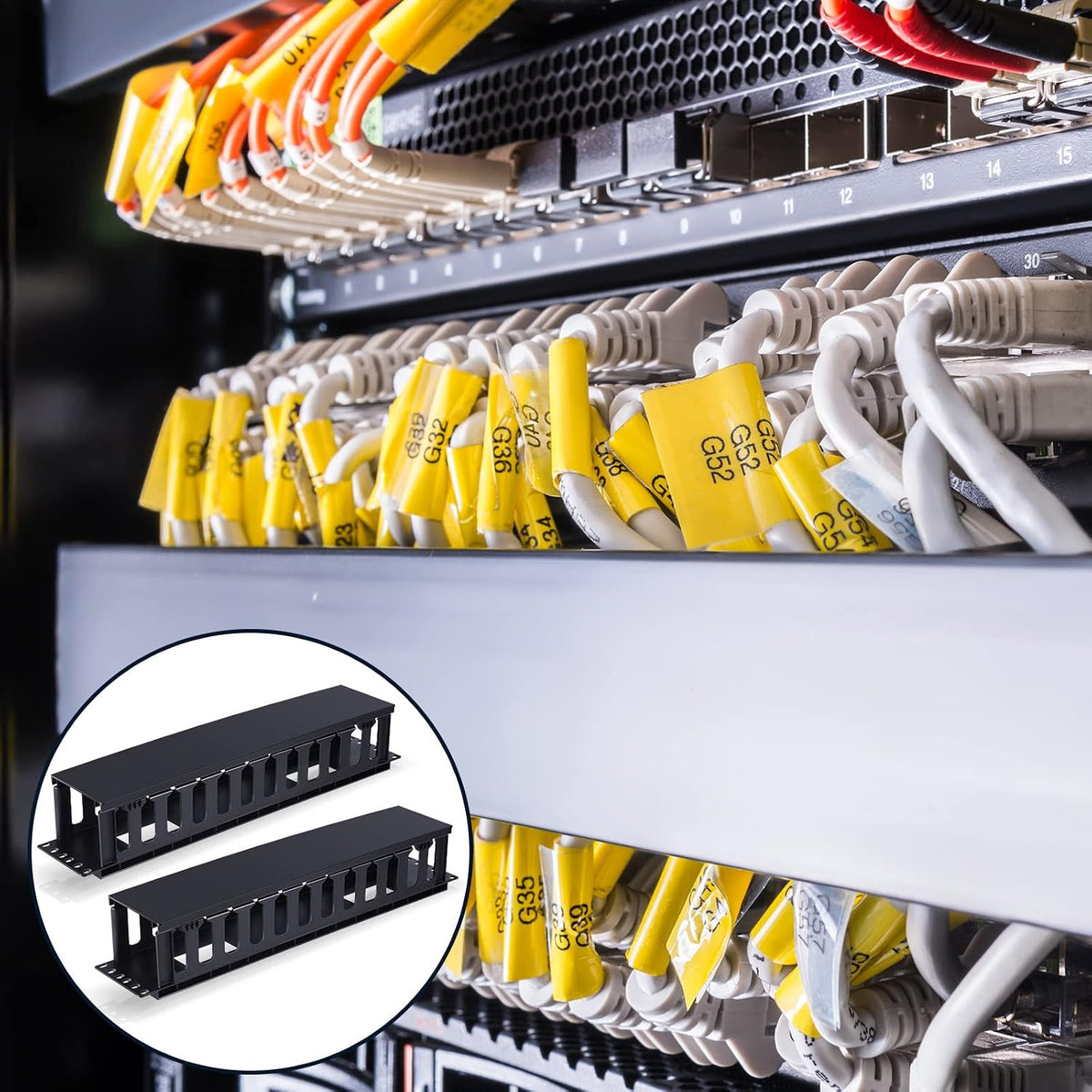 Taiyin 2 Pcs 2u 19 Inch Horizontal Cable Management Panel, 12 Slot