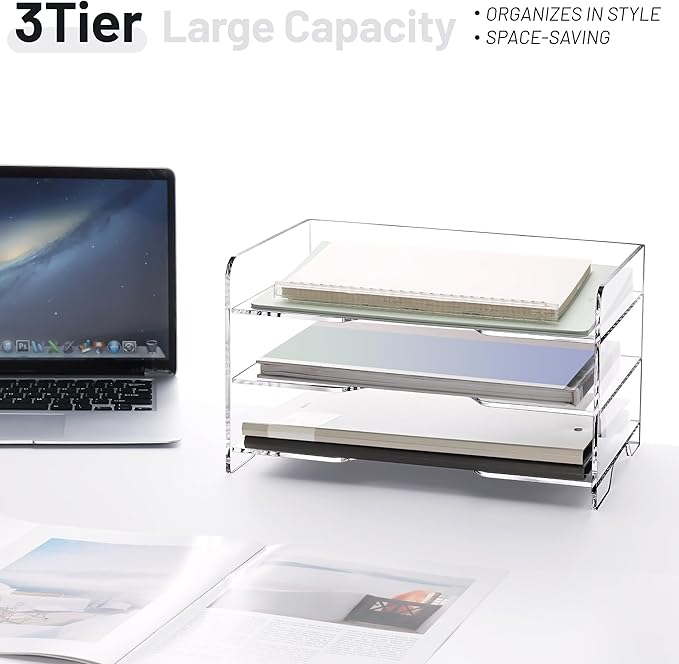 SANRUI Paper Letter Tray Organizer 3 Tier Acrylic Desk File Organizer - Image 6