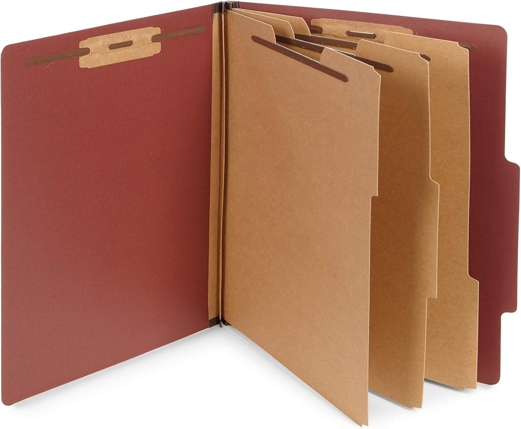 Blue Summit Supplies 10 Classification Folders, 3 Divider, Red | Letter size, 2" expansion, 2 prong fasteners, 3 dividers, 8 sections, for medical, legal, and personnel files