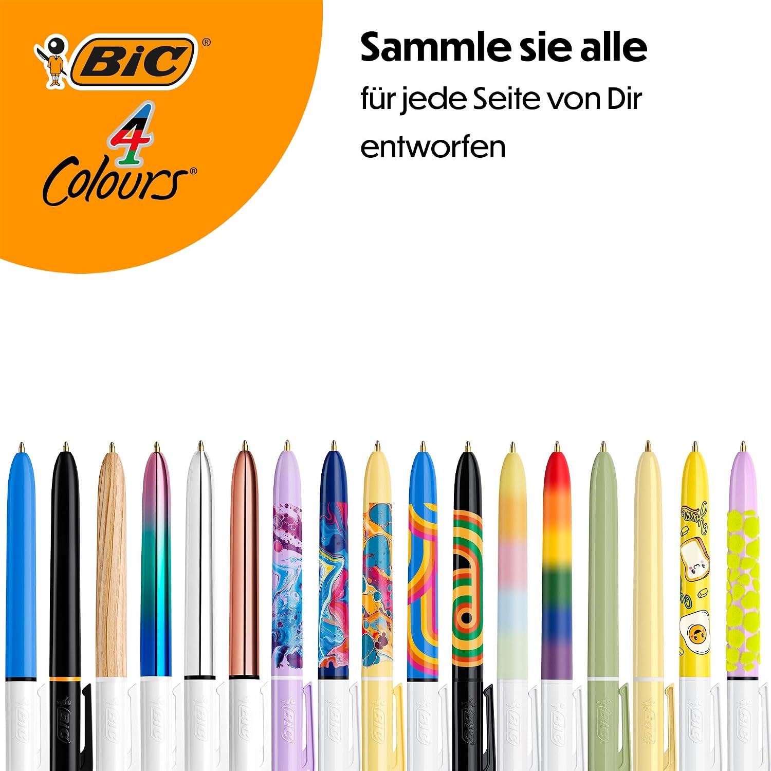 BIC 4 Colours Mineral Ballpoint Pen Medium Tip (1.00mm) - Assorted Barrel Colours Pack of 5