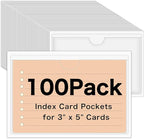 100 Pack Self-Adhesive 3" x 5" Index Card Pockets by BESARME