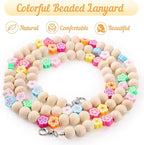 Teacher Lanyard with ID Holder Flower Cute Wooden Beaded Lanyards - Image 3