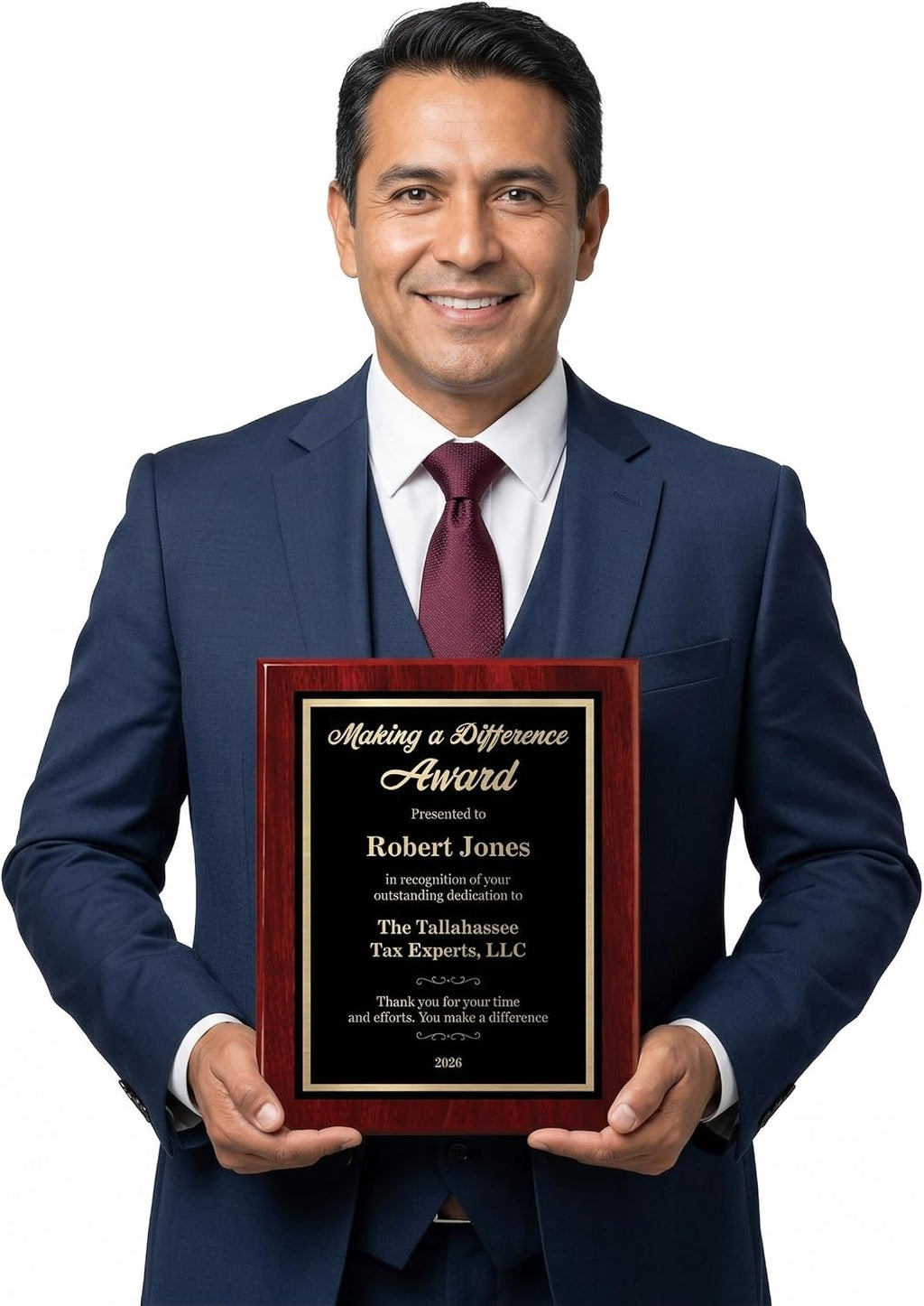 Personalized Award Plaque for Employee Apprecication and Recognition - Making a Difference Award - Choose Your Style and Size (10.5x13 Rose Piano Wood)