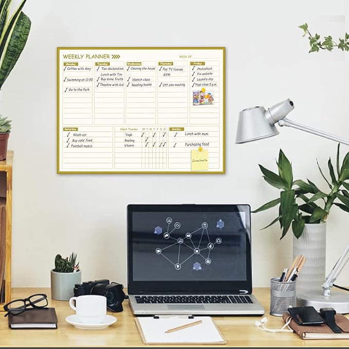 Gold Weekly Dry Erase Board for Wall, Small Magnetic Dry Erase Weekly Calendar - Image 6