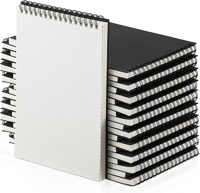 Engrowtic 24 Pack Graph Paper Spiral Notepad A5 Top Wirebound Notepad Grid by Engrowtic