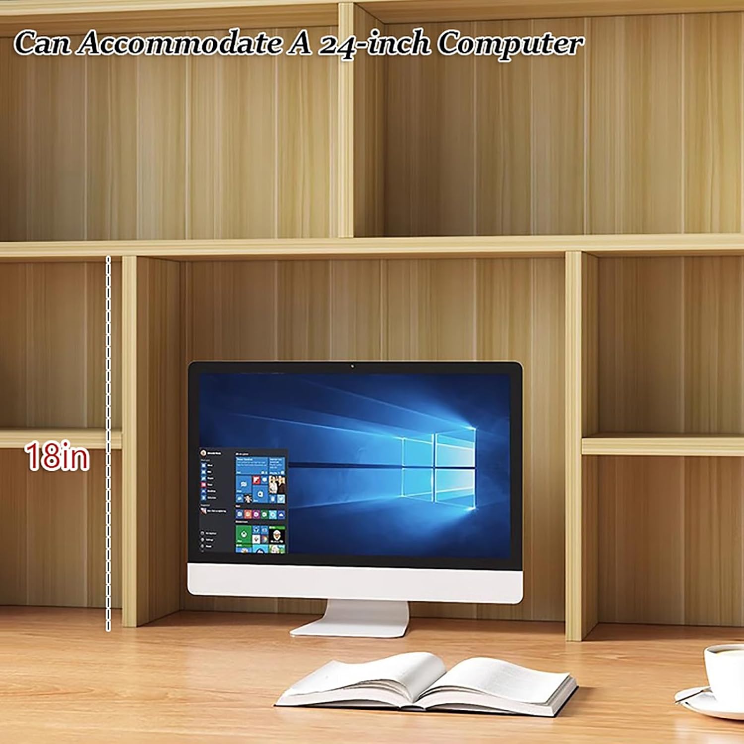 Wooden Dorm Desk Hutch White,Desktop Bookshelf for Computer Desk,3-Tier Countertop Display Rack,Desk Accessories Workspace Organizers for Home Office(31.5″W×7.9″D×35.4″H, White)