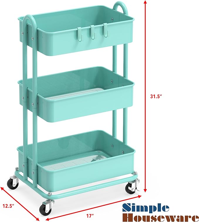 Simple Houseware 3-Tier Heavy Duty Metal Utility Rolling Cart - Image 6