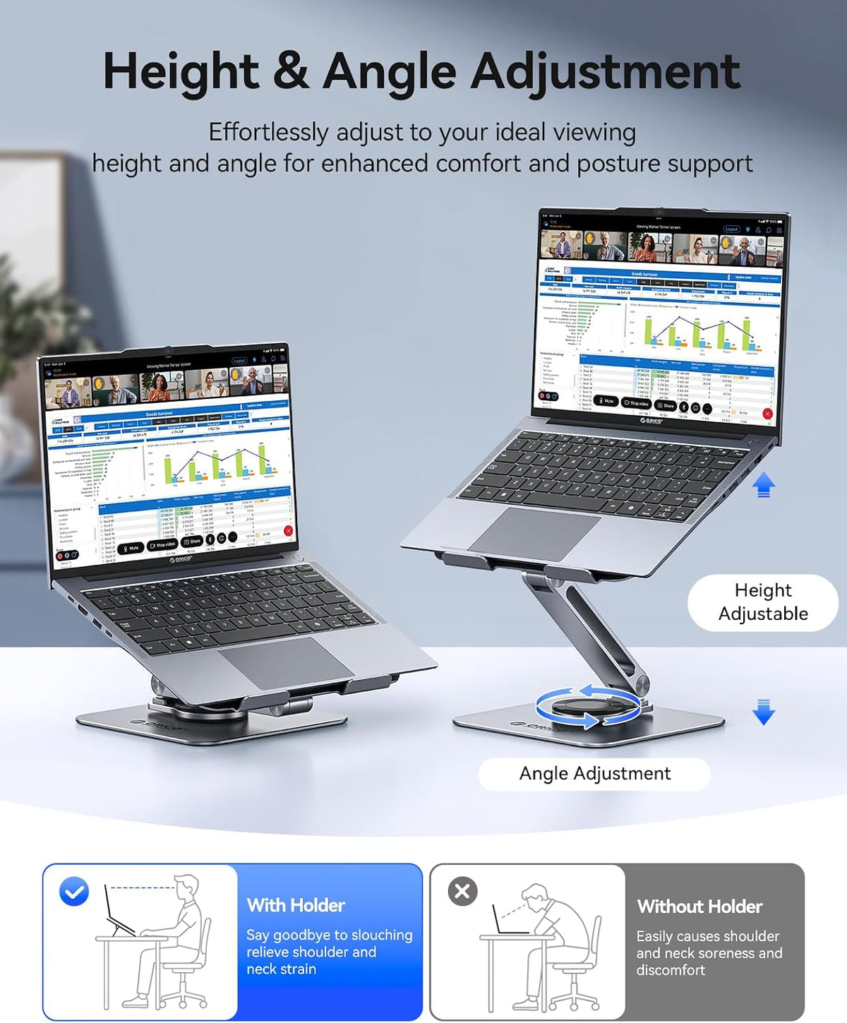 ORICO Adjustable Laptop Stand with 360° Rotating Base, Aluminum ST10-Gray