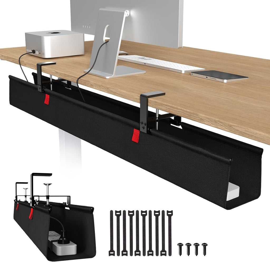Univivi No Drill Under Desk Cable Management Tray, Clamp/Screw Mount Desk Cable