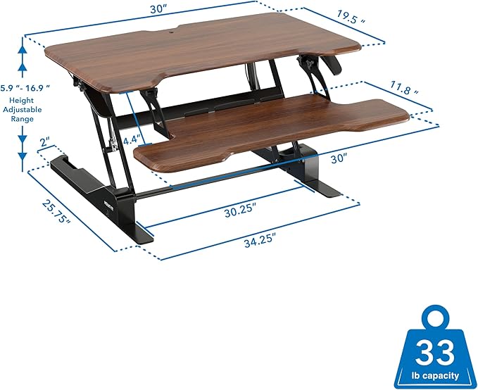Mount-It! Height Adjustable Standing Desk Converter, Compact 30” Wide Tabletop - Image 4