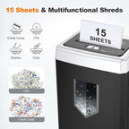 Bonsaii 15-Sheet Office Paper Shredder, 40-Minute Home Office Heavy Duty - Image 2
