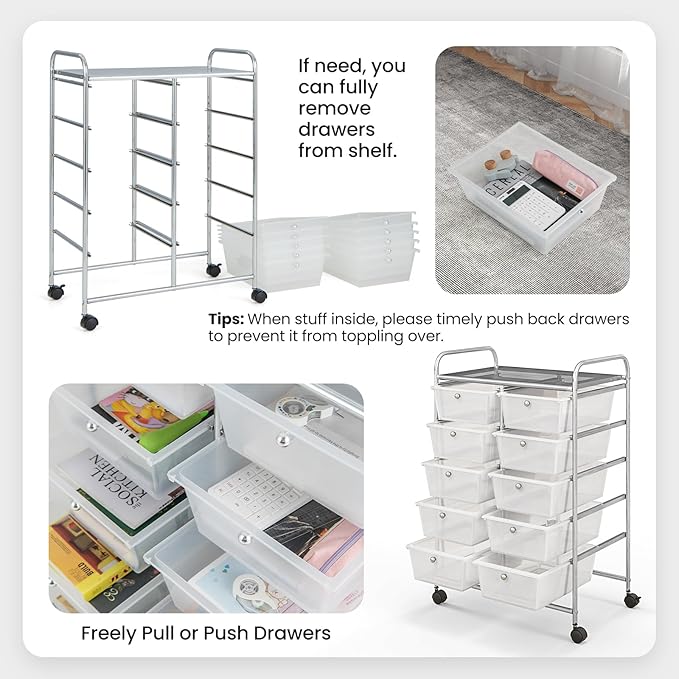 GLACER 10 Drawer Rolling Cart, Storage Cart - Image 4