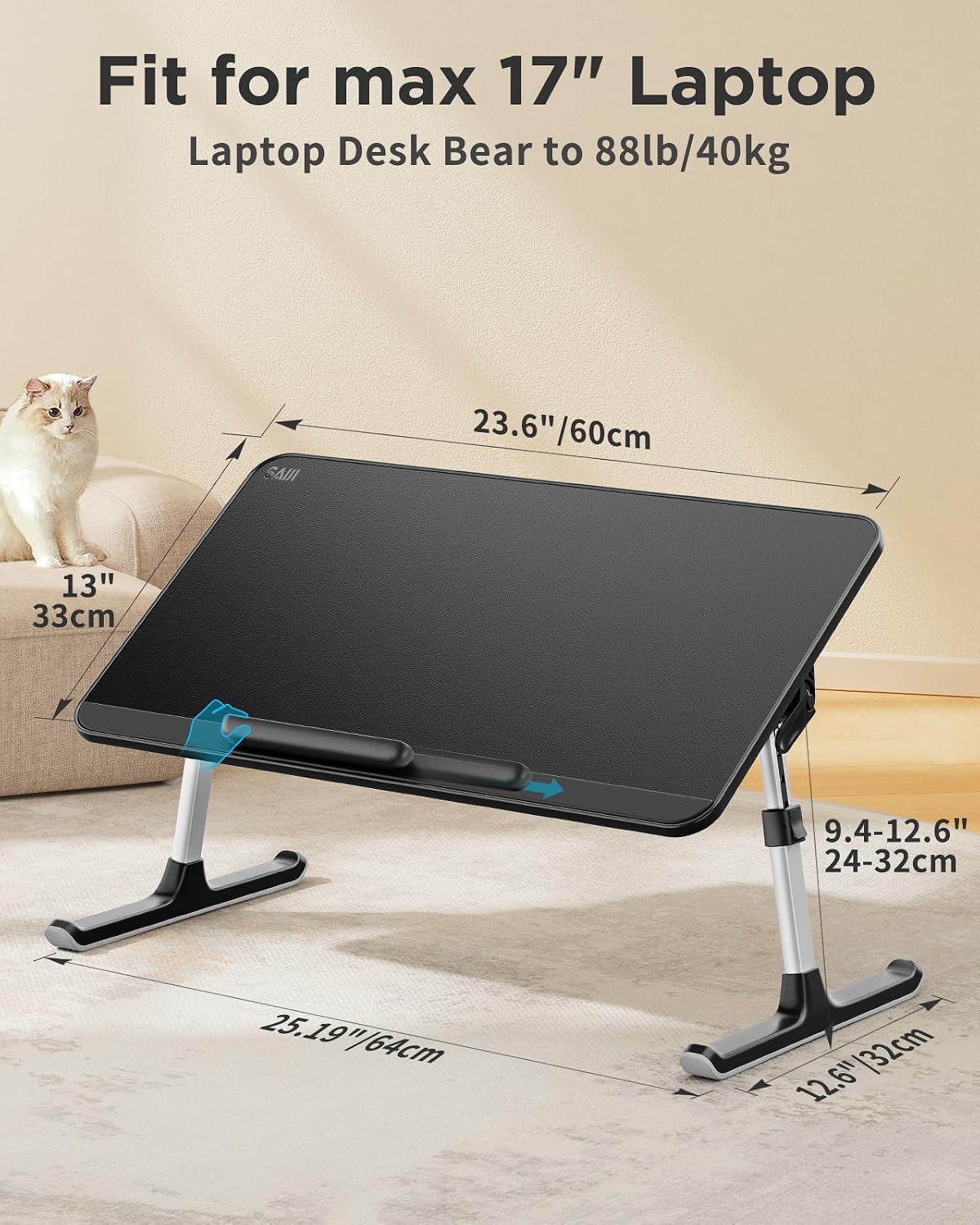 SAIJI PU Leather Laptop Bed Tray Table, Adjustable Laptop Stand with Removabl...