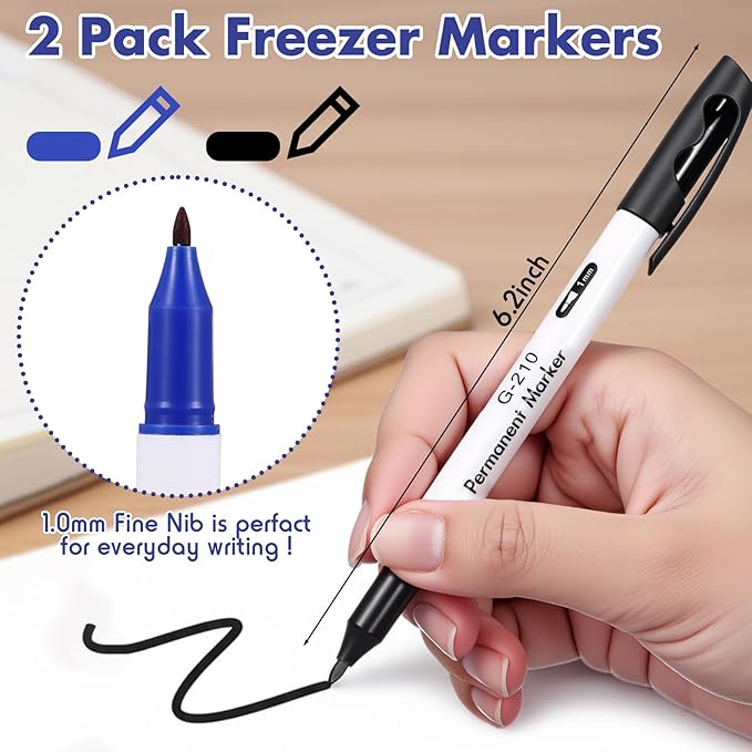 Janlaugh 2 Pcs Freezer Permanent Markers Waterproof Fast Drying Labels 1.0mm - Image 2