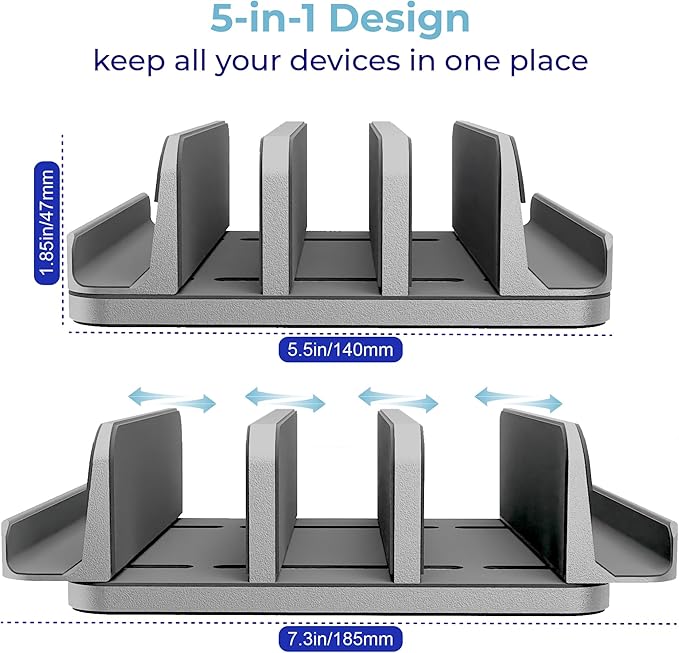 TEFONIA Vertical Laptop Stand Holder 5 Slots, Aluminum Space-Saving Laptop - Image 3