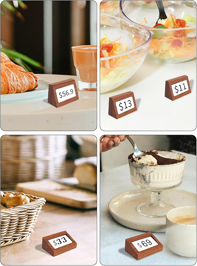 6 Pack Mini Wood Price Tag Label Holder Tabletop Stand or Recline Small Sign - Image 7