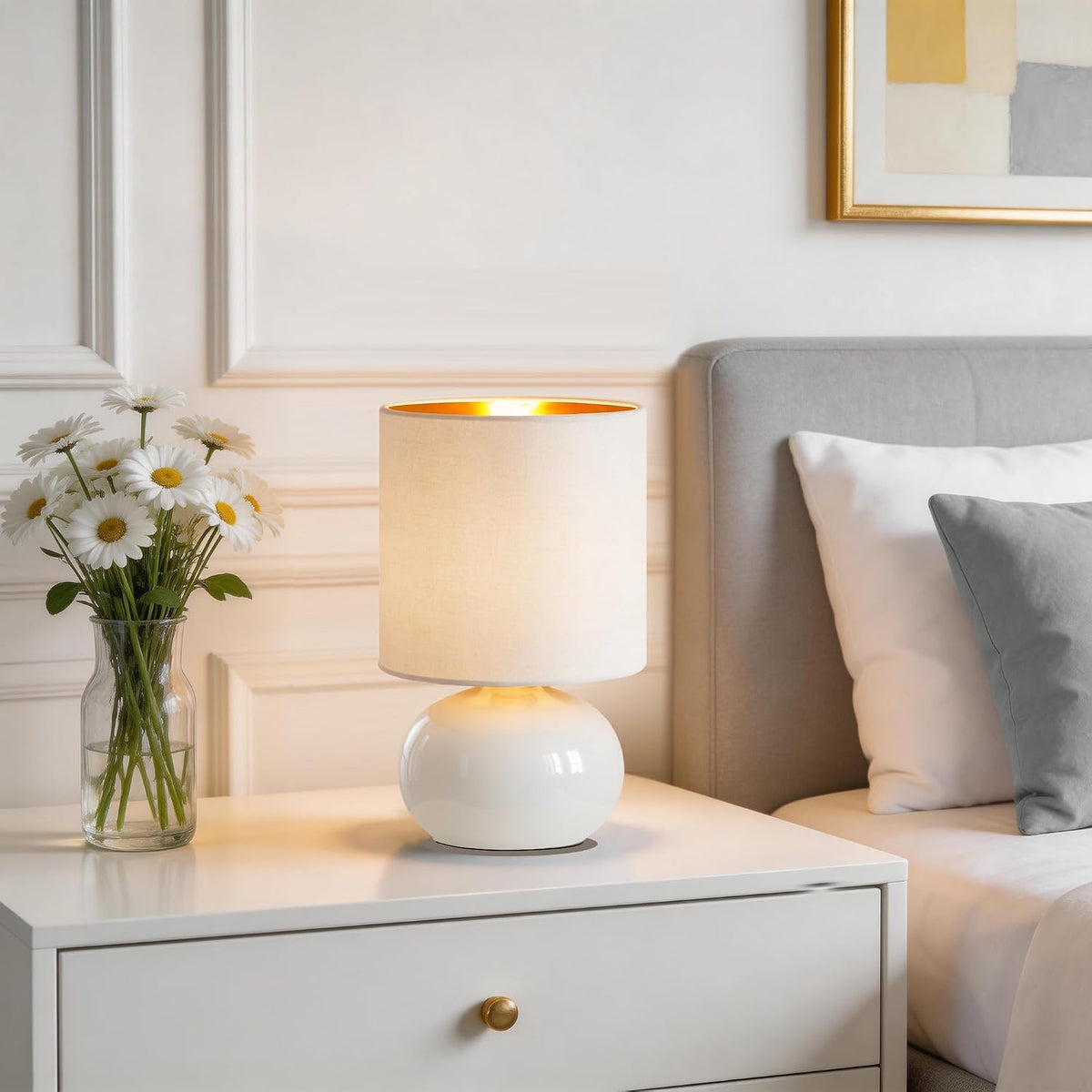 Hamucd Ceramic Table Lamps Set of 2, Modern Classic Bedside Lamps for Nightst...