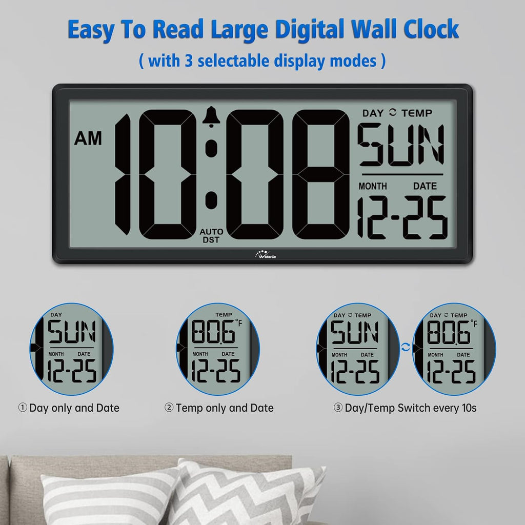 wallarge 14.5'' large digital wall clock battery operated, close-up detail