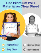 SUNEE 30 Packs Oversized Reusable Dry Erase Pocket Sleeves with 2 Rings, 10 Assorted Colors 10x14 Ticket Holders, Clear Plastic Sheet Protectors, Teacher School Classroom Supplies