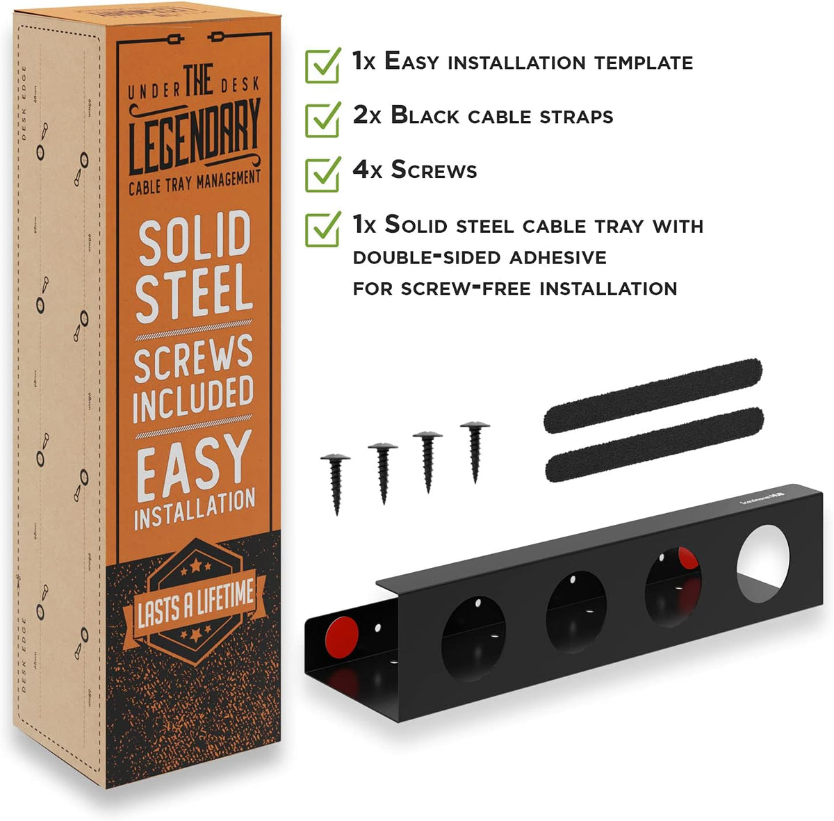 Under Desk Cable Management Tray - No Drill Organizer for Glass Desk. Perfect...