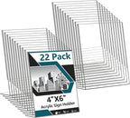 Acrylic Sign Holder 4x6, 22 Pack Clear Plastic Table Paper Display Stand by Unknown