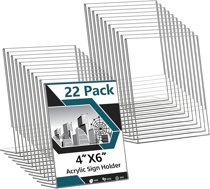 Acrylic Sign Holder 4x6, 22 Pack Clear Plastic Table Paper Display Stand by Unknown
