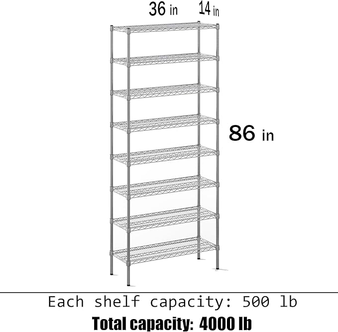 Regal Altair 14" Deep x 36" Wide x 86" Height Wire Shelving Kit | 8-Tier |NSF - Image 3