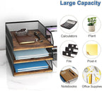 Natwind 3-Tier Stackable Paper Tray, Metal Mesh Desktop Organizer, Wood Board - Image 6