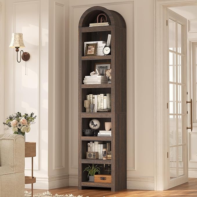 UPOSOJA 76" Tall Narrow Arched Bookcase, 7-Teir Mid-Century Modern Bookshelf by UPOSOJAWishesYouaNiceDay