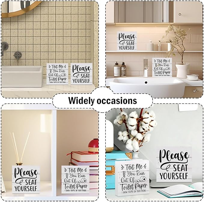 CQM 2 PCs Funny Bathroom Decor, Humorous Bathroom Decorative Sign, Rustic - Image 6