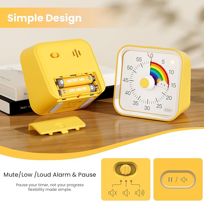 Visual Timer for Kids with Pause Function, Cute Silent Timer with Rainbow for - Image 5