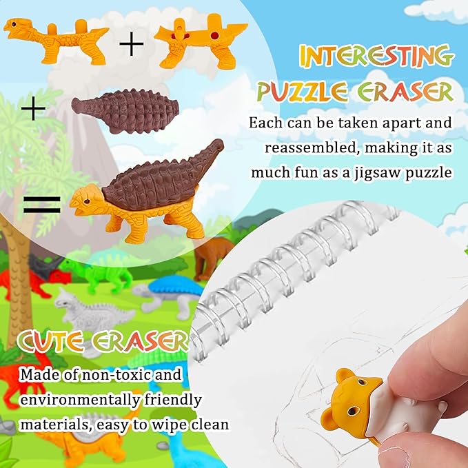 URSKYTOUS 150Pcs Animal Erasers Kids Desk Pets Pencil Erasers 3D Puzzle Bulk - Image 6