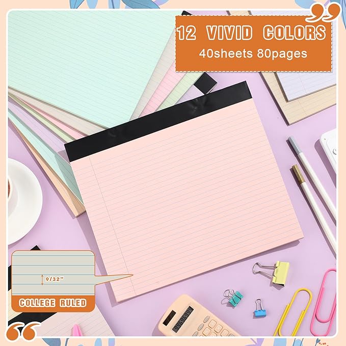 Lincia 12 Pcs 11" x 9.5" Legal Pads College Ruled Notepad Landscape Notebook - Image 3