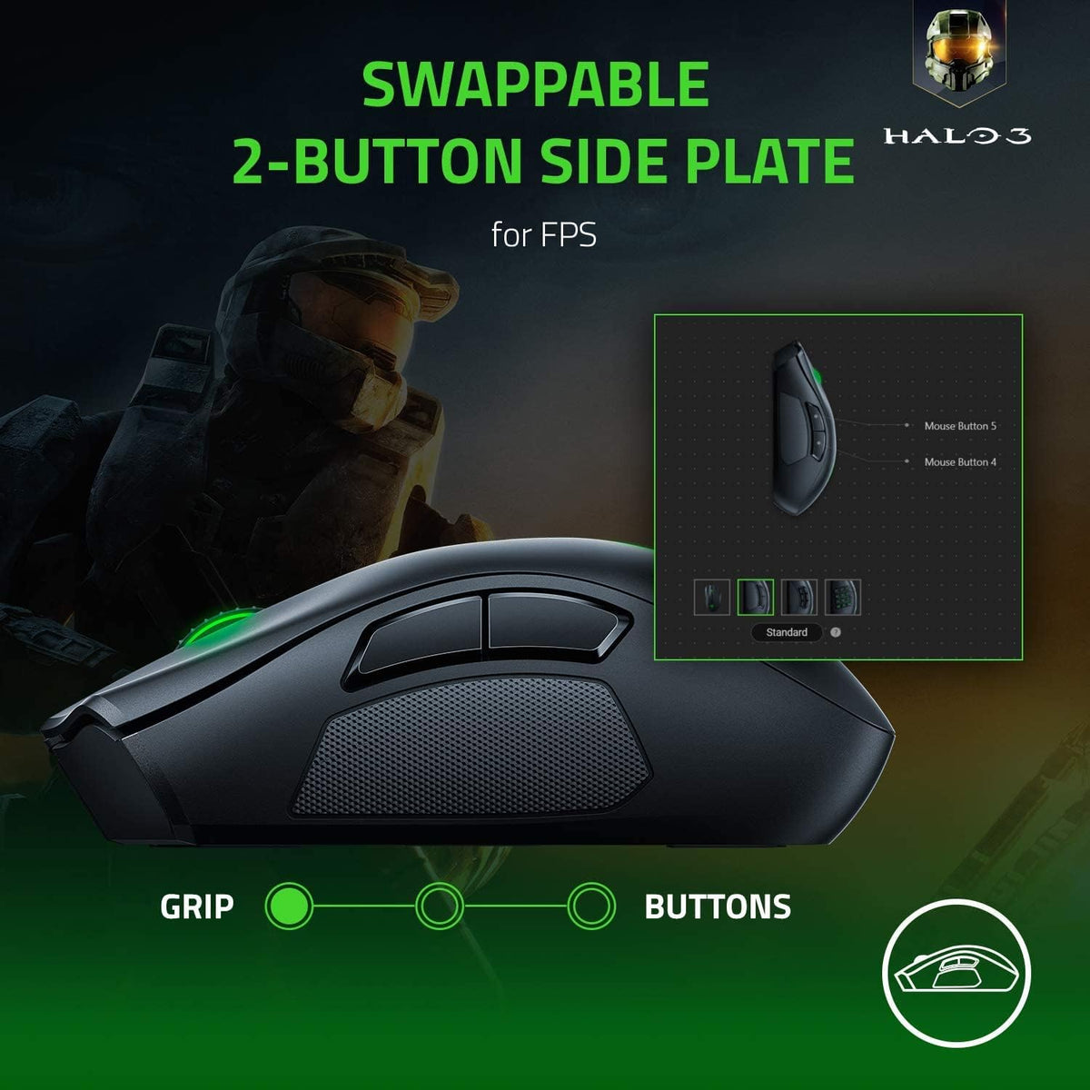 Razer Naga Pro Wireless Gaming Mouse: Interchangeable Side Plate w/ 2, 6, 12 ...