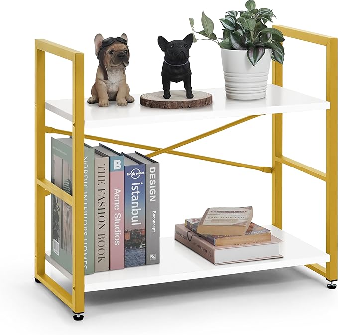 CAPHAUS 2 Tier Small Bookshelf, 24 Inch Width Free Standing Shelf, Bookcase by CAPHAUS