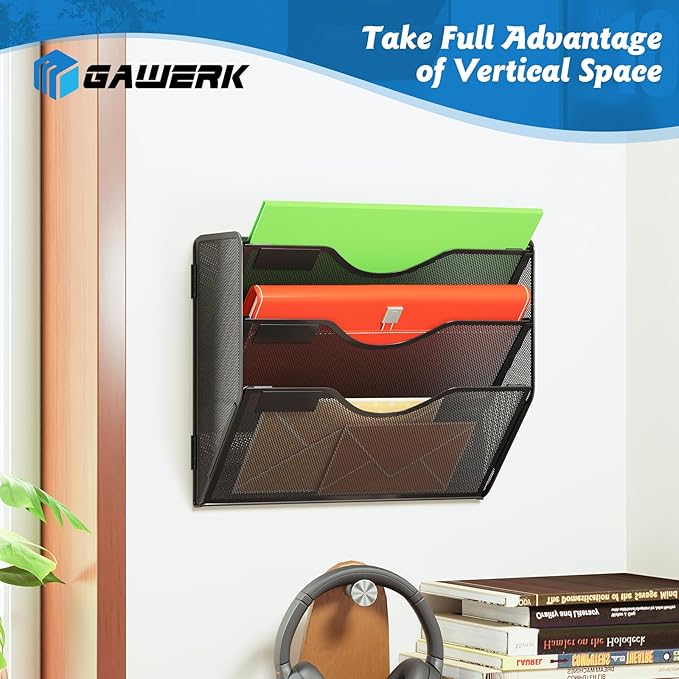 Gawerk 3 Tier Hanging Wall File Organizer, Mesh Mail Paper Orgnization Hanging - Image 4