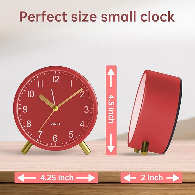 Analog Alarm Clock, 4 inch Super Silent Non Ticking Small Clock - Image 7