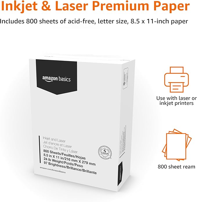 Amazon Basics Multipurpose Copy Printer Paper, 8.5 x 11 Inches, 24 lb, 1 Mega - Image 4