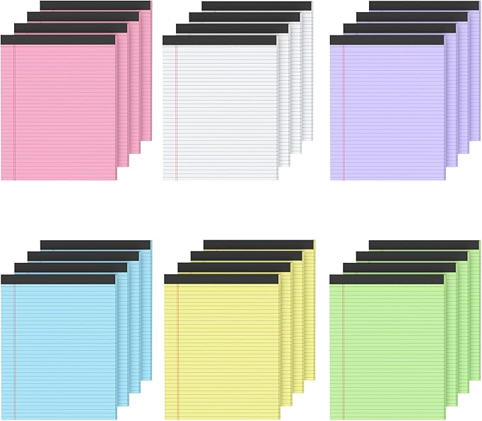 24 Pack Colored Legal Pads 8.5 x 11, College Ruled, 720 Sheets Note Pads 8.5 x by Aidunmis