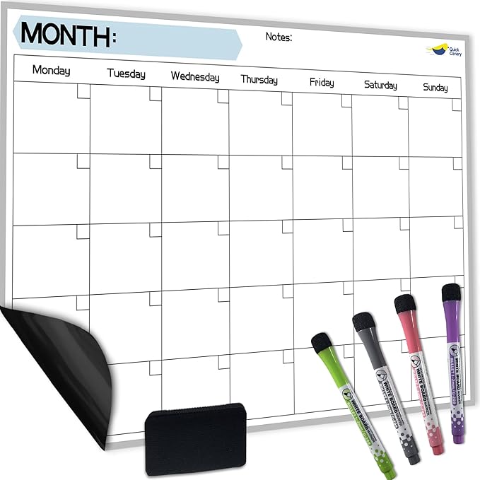 Monthly Magnetic Calendar for Refrigerator by QuickCanary