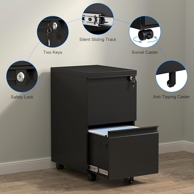 HOMOFFICE 2 Drawer File Cabinet - Image 7