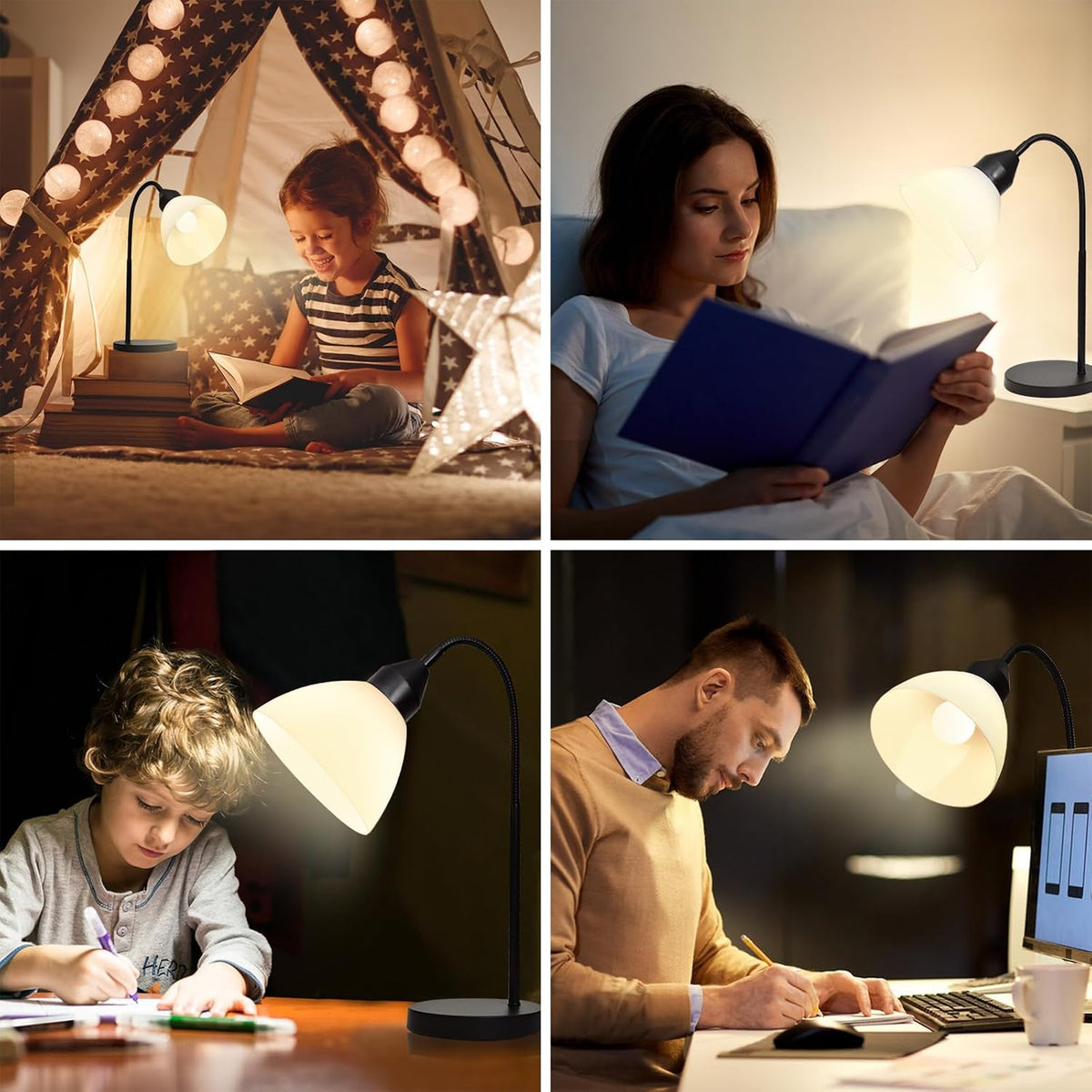 RISLG LED Desk Lamp for Home Office, 3 Levels Dimmable Reading Light, Flexibl...