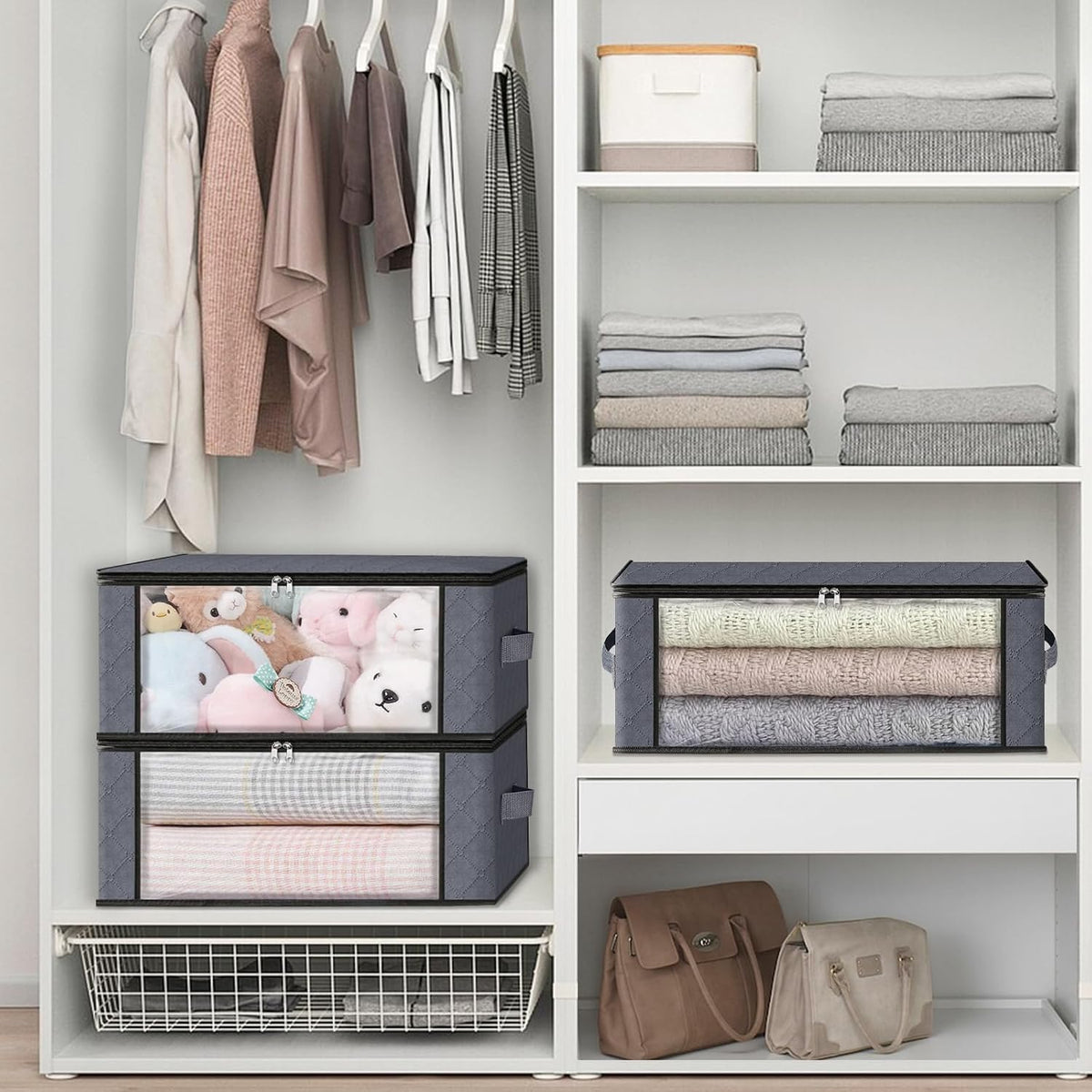 HomeHacks 8-Pack Clothes Organizer Storage Bags, 35L Storage Bins, Gray