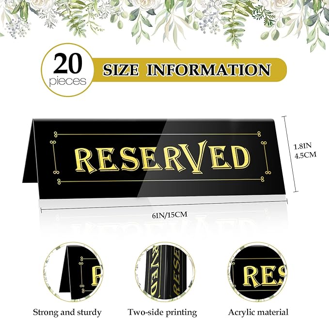 WATHFKCU 20PCS Acrylic Reserved Table Tent Signs, Reservation Seat Signs - Image 2